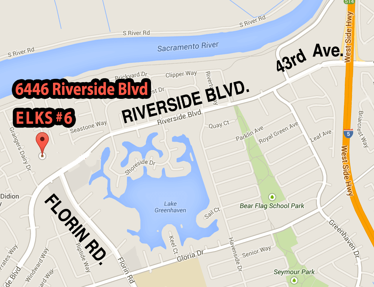 Map to Elks No. 6 Sacramento